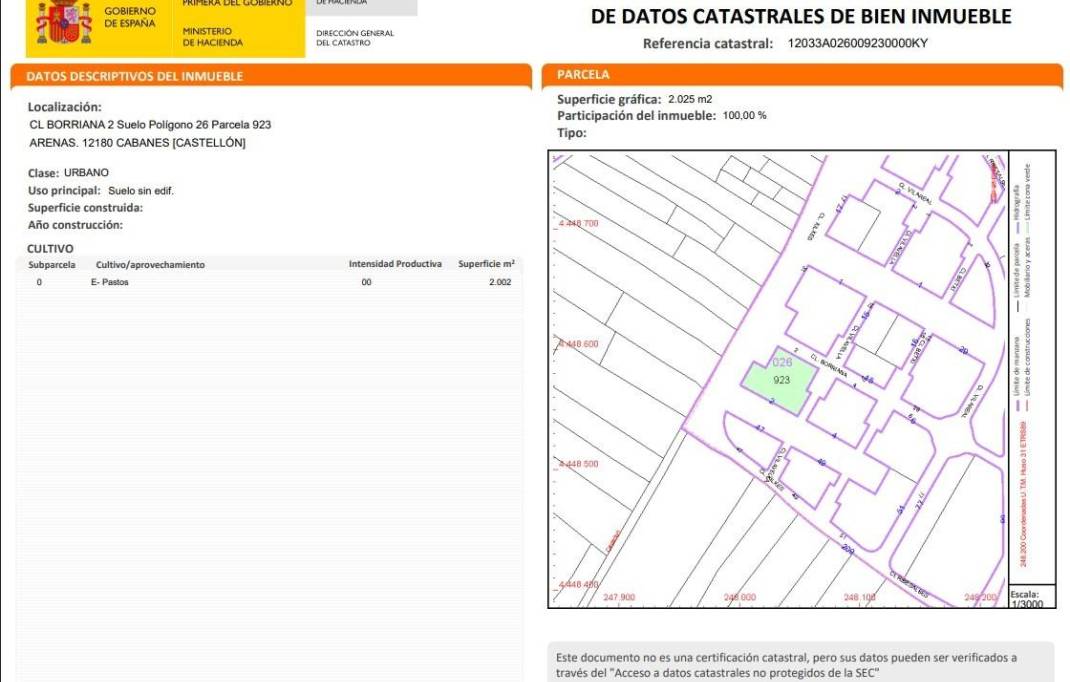 Segunda mano · Terreno urbano · Cabanes · Costa del azahar