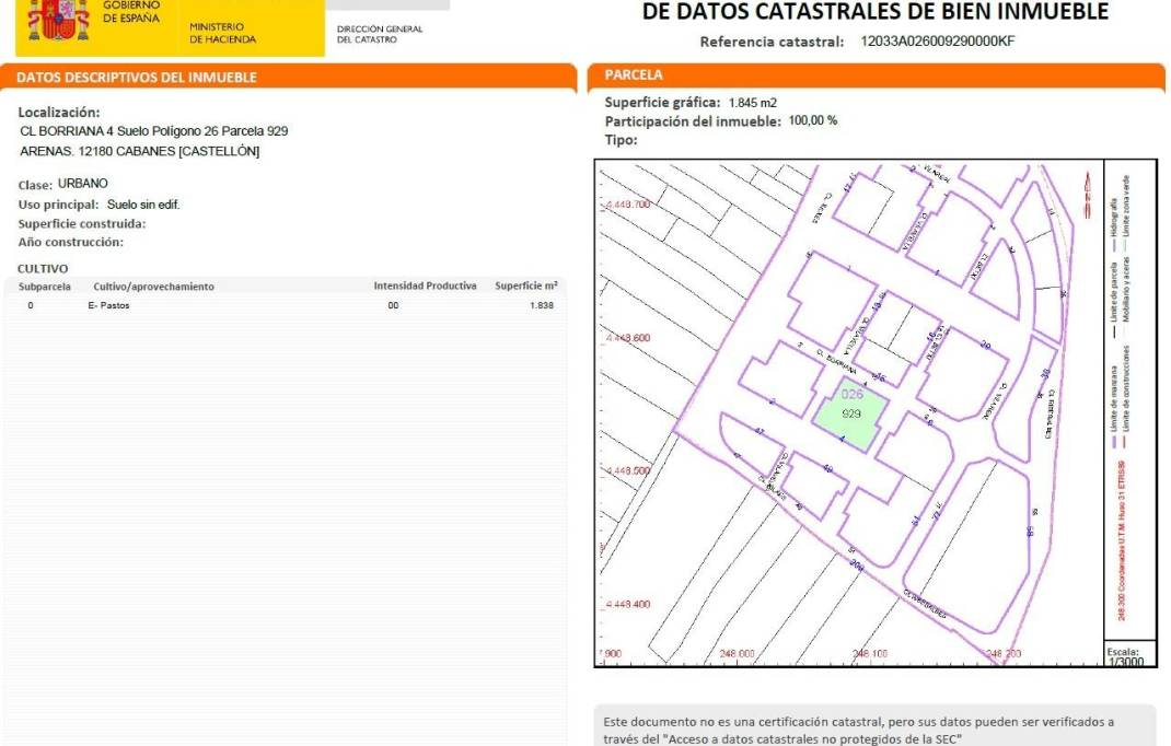 Segunda mano · Terreno urbano · Cabanes · Costa del azahar