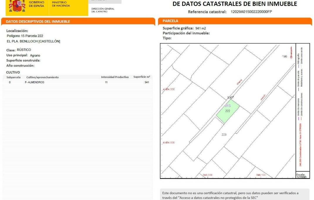 Segunda mano · Terreno rural · Benlloch · Comunidad valenciana