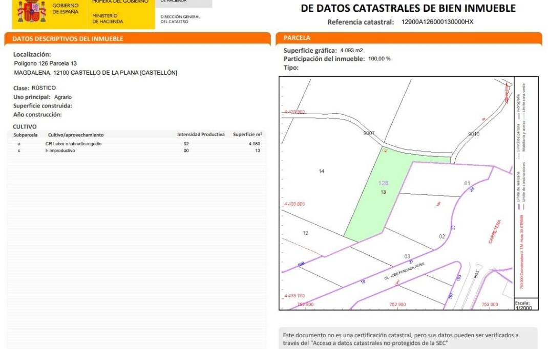 Sale · Terreno rural · Castellon - Castello de la Plana · NORTE